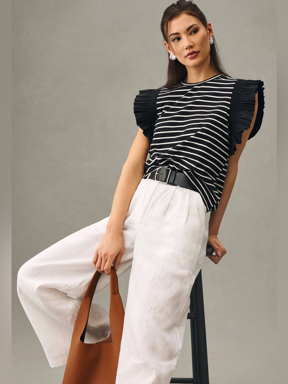 🩷4 for $35 🩷 English Factory Navy & White Striped Ruffle Sleeve Tee